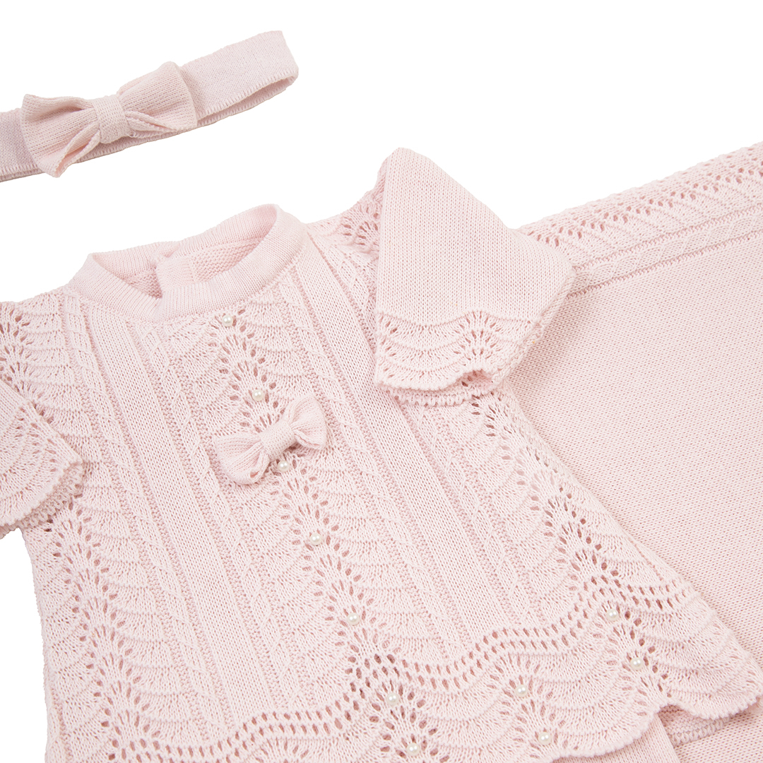 Saída Maternidade Vestido Rendado Rosa Bebê - 4 peças - Imagem 3