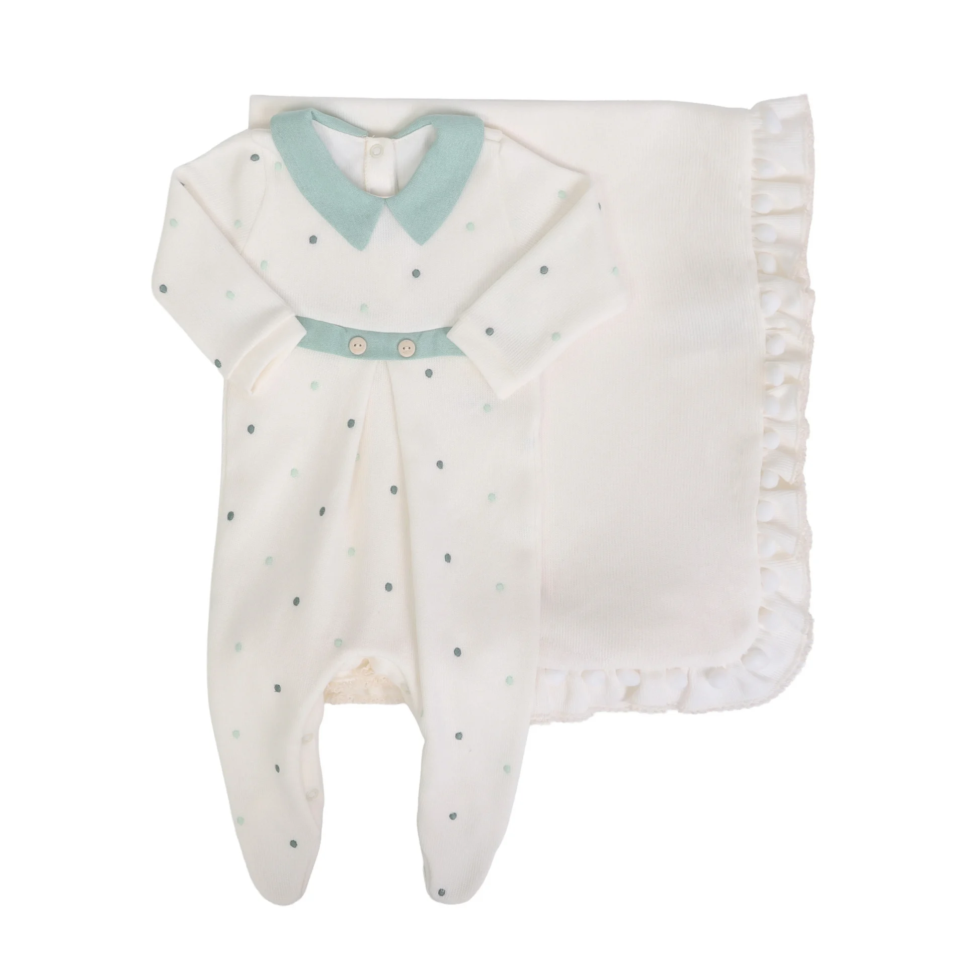 Saída Maternidade Theo verde/ off-white - 2 peças