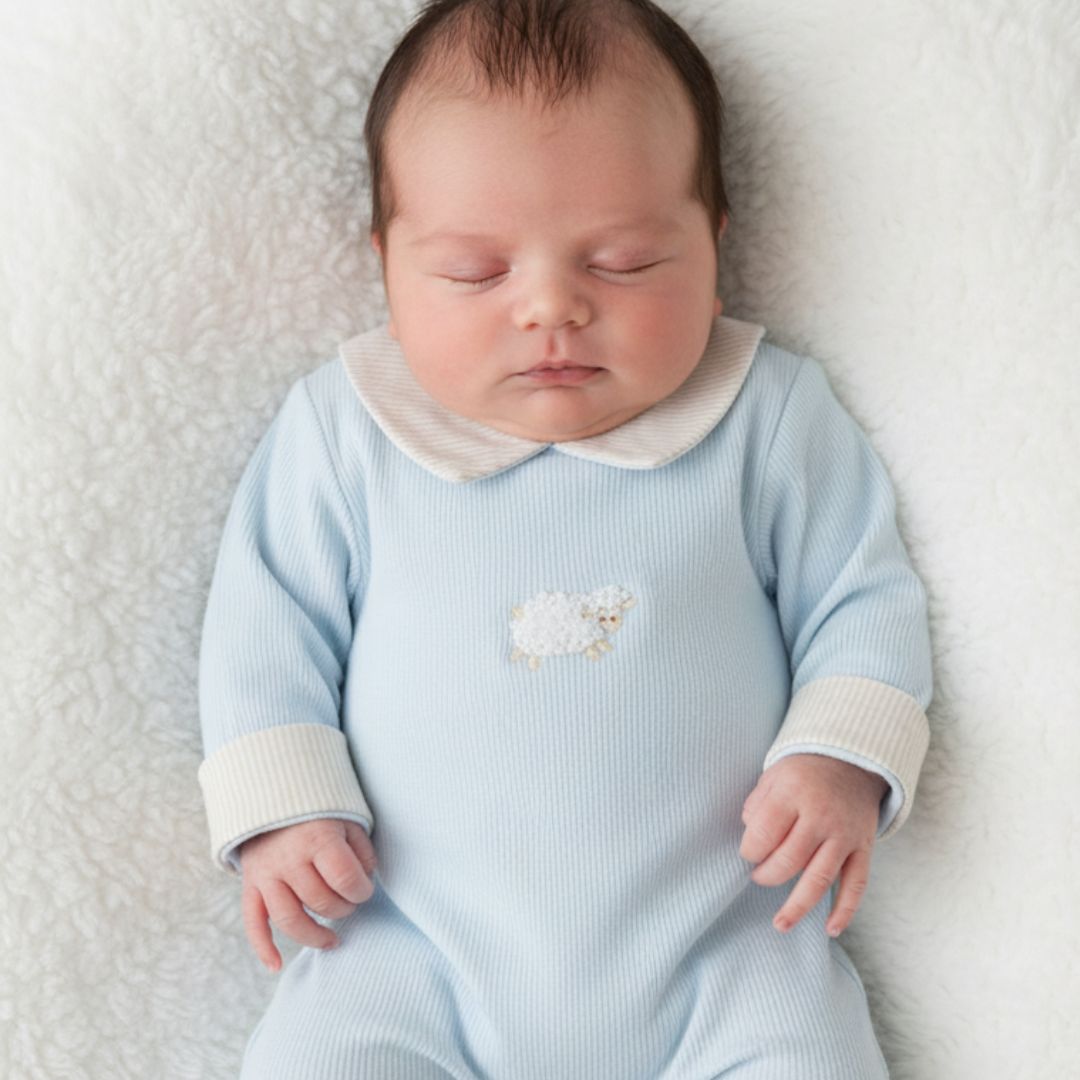 Macacão Ovelha em Algodão Azul bebê - 1 peça - Imagem 2